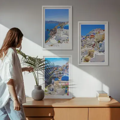 Fali dekorációs képszett Oia Santorini tájépítészeti motívummal