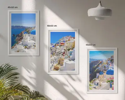 Fali dekorációs képszett Oia Santorini tájépítészeti motívummal