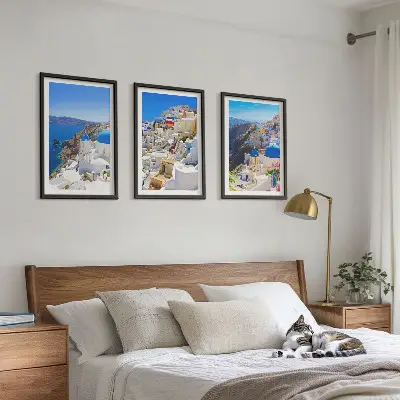 Fali dekorációs képszett Oia Santorini tájépítészeti motívummal