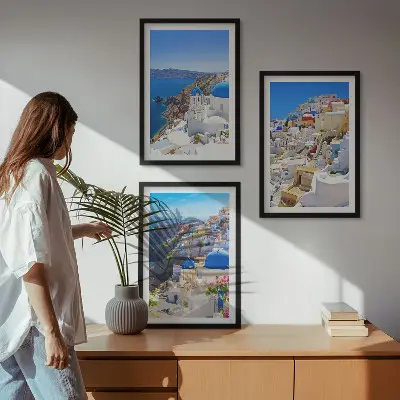 Fali dekorációs képszett Oia Santorini tájépítészeti motívummal