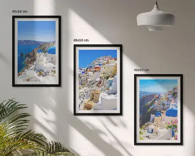 Fali dekorációs képszett Oia Santorini tájépítészeti motívummal