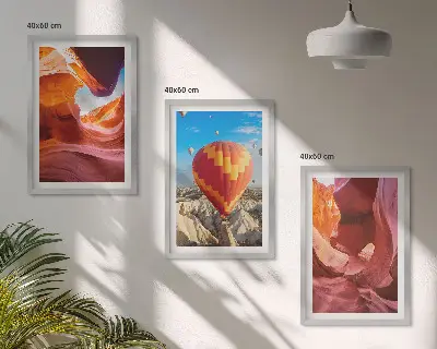 Keretezett kép szett hálószobába sivatagi szurdokok és hőlégballon mintával