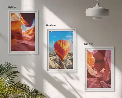 Keretezett kép szett hálószobába sivatagi szurdokok és hőlégballon mintával