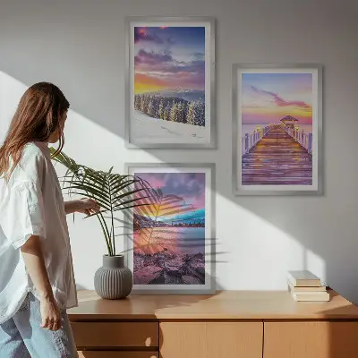 Keretezett képszett hálószobába téli hegyi tó táj mintával