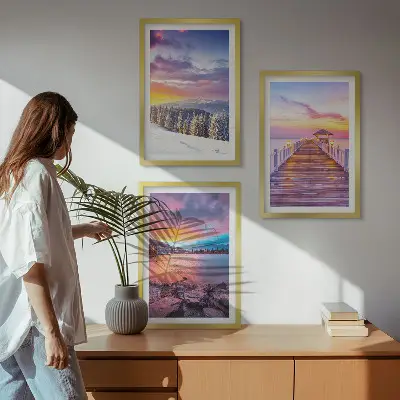 Keretezett képszett hálószobába téli hegyi tó táj mintával