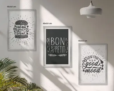 Grafikus kulináris kép szett hálószobába való keretes dekoráció