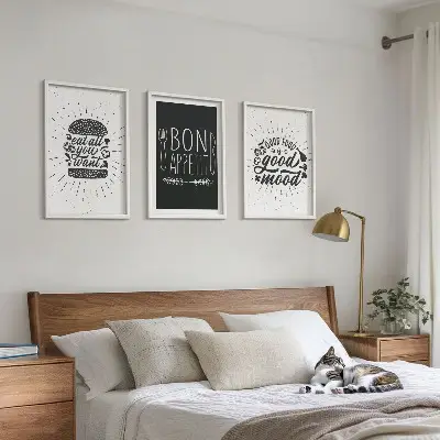 Grafikus kulináris kép szett hálószobába való keretes dekoráció