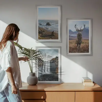 Hegyi tájak vízeséssel fali dekoráció kép készlet