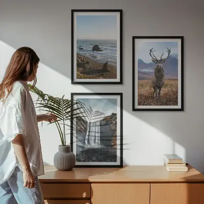 Hegyi tájak vízeséssel fali dekoráció kép készlet