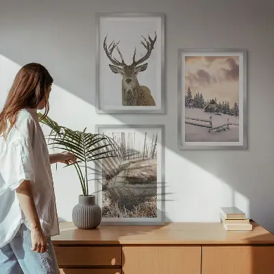 Keretezett képszett hálószobába téli táj és szarvasbőgés mintával