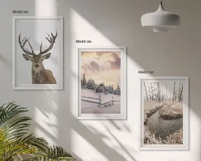 Keretezett képszett hálószobába téli táj és szarvasbőgés mintával