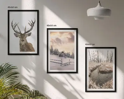 Keretezett képszett hálószobába téli táj és szarvasbőgés mintával