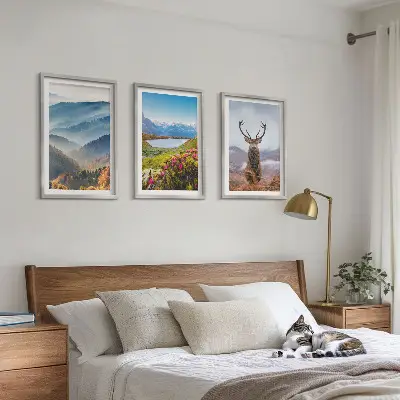 Hegyi tó és szarvas mintás kép szett keretezett változat hálószobába