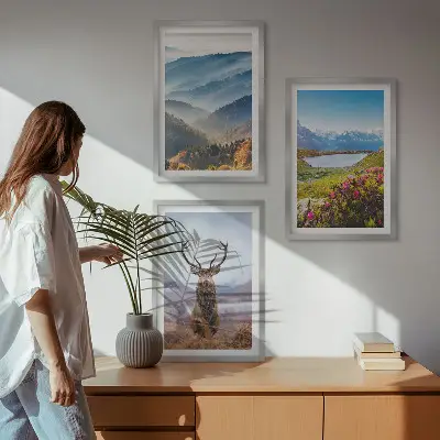Hegyi tó és szarvas mintás kép szett keretezett változat hálószobába