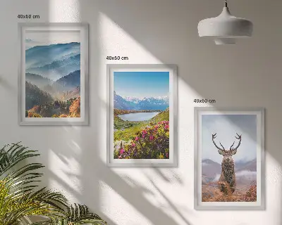 Hegyi tó és szarvas mintás kép szett keretezett változat hálószobába