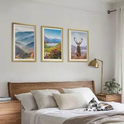 Hegyi tó és szarvas mintás kép szett keretezett változat hálószobába
