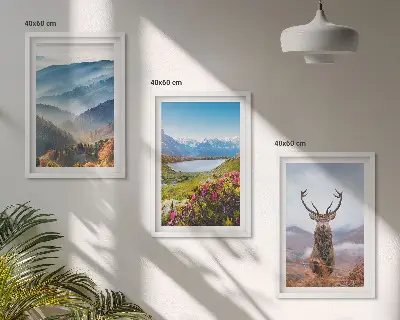 Hegyi tó és szarvas mintás kép szett keretezett változat hálószobába
