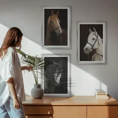 Keretezett képszett hálószobába lovak portréi a bunda árnyalataiban