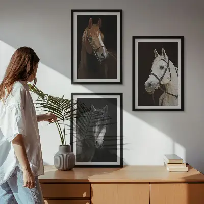 Keretezett képszett hálószobába lovak portréi a bunda árnyalataiban
