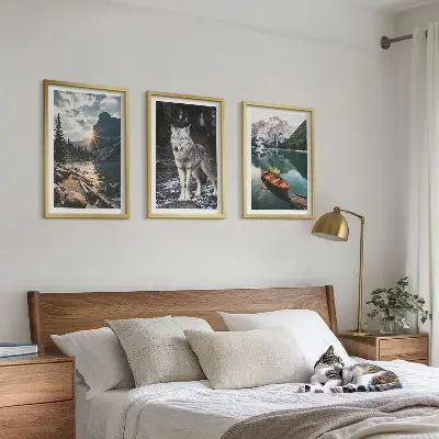 Fali dekorációs képszett hegyek, tavak és farkas mintával