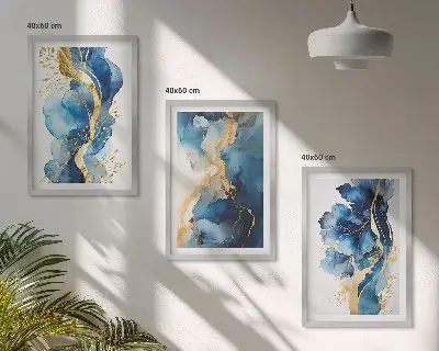 Kék absztrakt mintás keretezett képszett hálószobába 