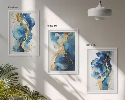 Kék absztrakt mintás keretezett képszett hálószobába 