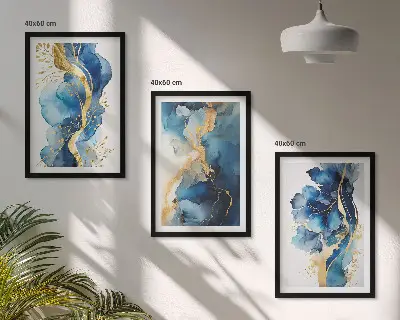 Kék absztrakt mintás keretezett képszett hálószobába 