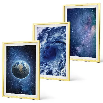 Fali dekorációs képszett föld, űr, vihar és galaxis mintával