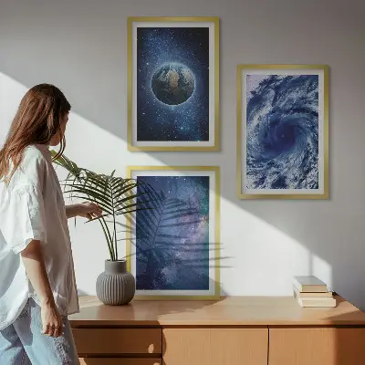 Fali dekorációs képszett föld, űr, vihar és galaxis mintával