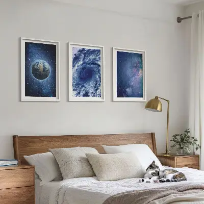 Fali dekorációs képszett föld, űr, vihar és galaxis mintával