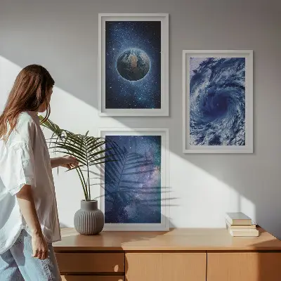 Fali dekorációs képszett föld, űr, vihar és galaxis mintával