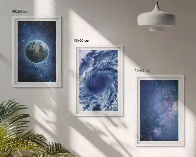 Fali dekorációs képszett föld, űr, vihar és galaxis mintával