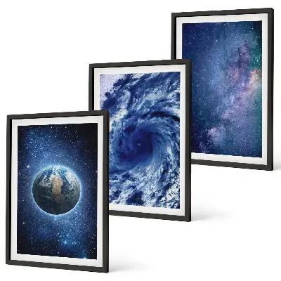Fali dekorációs képszett föld, űr, vihar és galaxis mintával