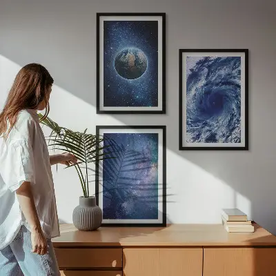 Fali dekorációs képszett föld, űr, vihar és galaxis mintával