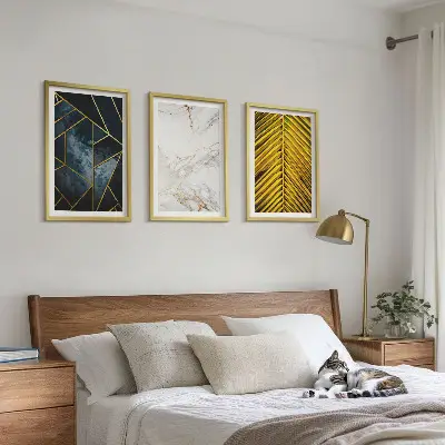Geometriai mintás és növényi motívumos képszett keretezett változat hálószobába
