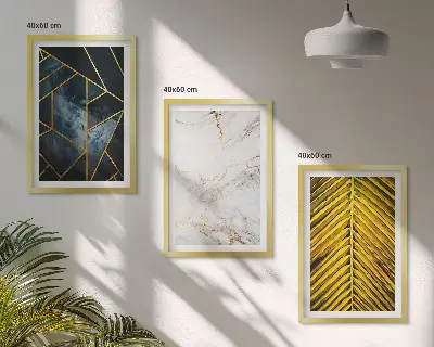 Geometriai mintás és növényi motívumos képszett keretezett változat hálószobába