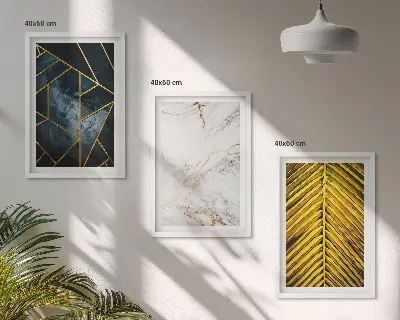 Geometriai mintás és növényi motívumos képszett keretezett változat hálószobába