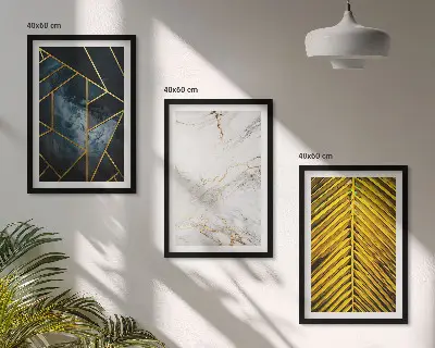 Geometriai mintás és növényi motívumos képszett keretezett változat hálószobába