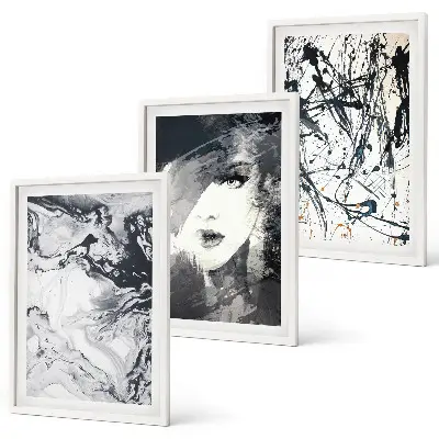Fali dekorációs képszett absztrakt fekete-fehér mintákkal