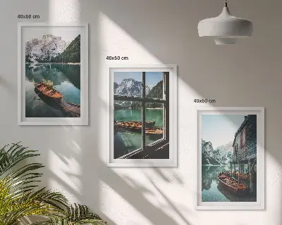 Hegyi tó csónakházzal kép keretezett szett hálószobába