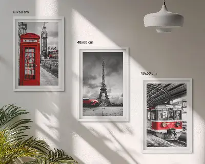 Keretezett képszett hálószobába londoni és párizsi közlekedési ikonok mintával