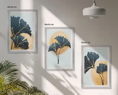 Ginkgo levelek fali dekoráció kép szett világos háttérrel
