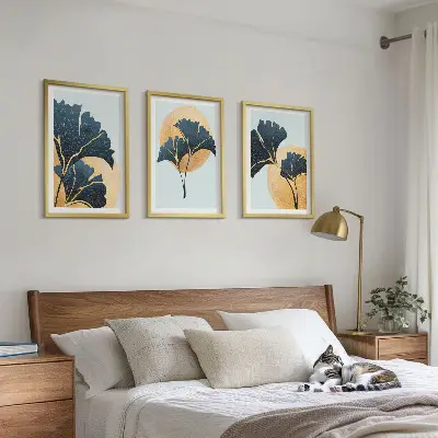 Ginkgo levelek fali dekoráció kép szett világos háttérrel