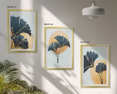 Ginkgo levelek fali dekoráció kép szett világos háttérrel
