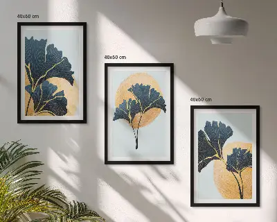 Ginkgo levelek fali dekoráció kép szett világos háttérrel