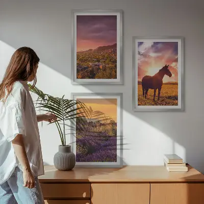 Hegyi táj lóval mintájú kép keretezett szett hálószobába