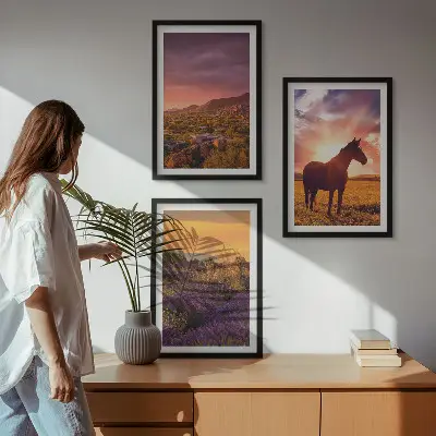 Hegyi táj lóval mintájú kép keretezett szett hálószobába