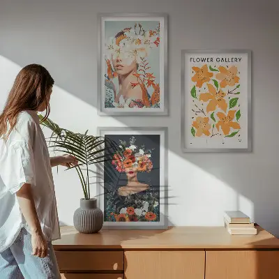 Virágportrék csokrokkal fali dekoráció kép készlet
