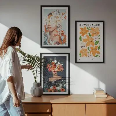 Virágportrék csokrokkal fali dekoráció kép készlet