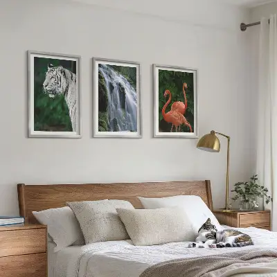 Fali dekorációs képszett tigris, vízesés és flamingó mintával
